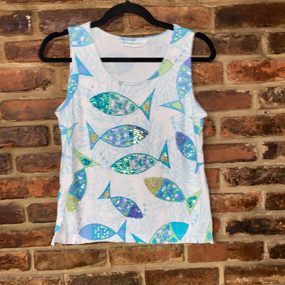 Lulu-B Vintage Y2k Fish Sequined Sleeveless Tank Top Women's Size Small